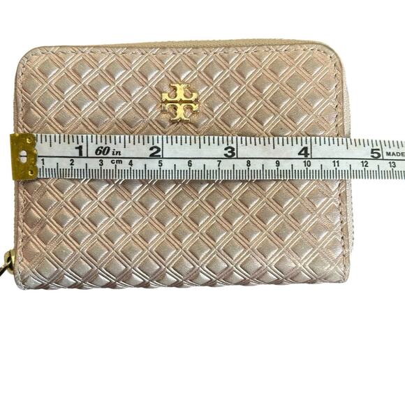 Tory Burch Rose Gold Marion Embossed Leather Coin Pouch Card Holder - Picture 6 of 9